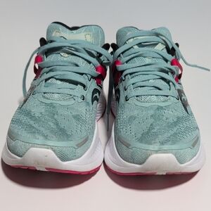 Women's Light Teal Athletic Running Shoes with Pink Accents